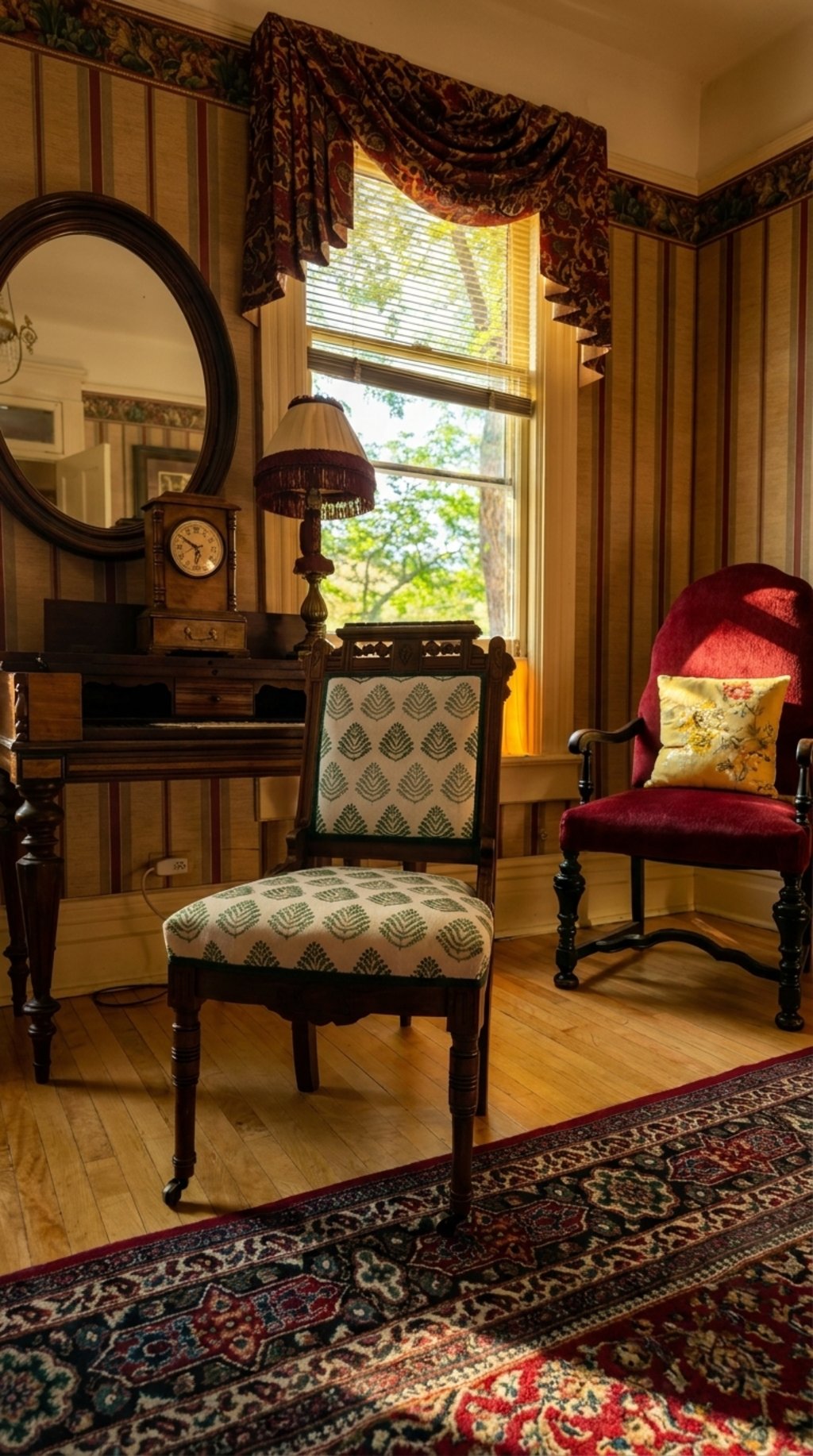 Antique writing desk and chair in the Sumac Room